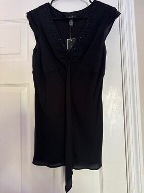 NWT Alfani 100% Silk Black Beaded Blouse Top Size 6
